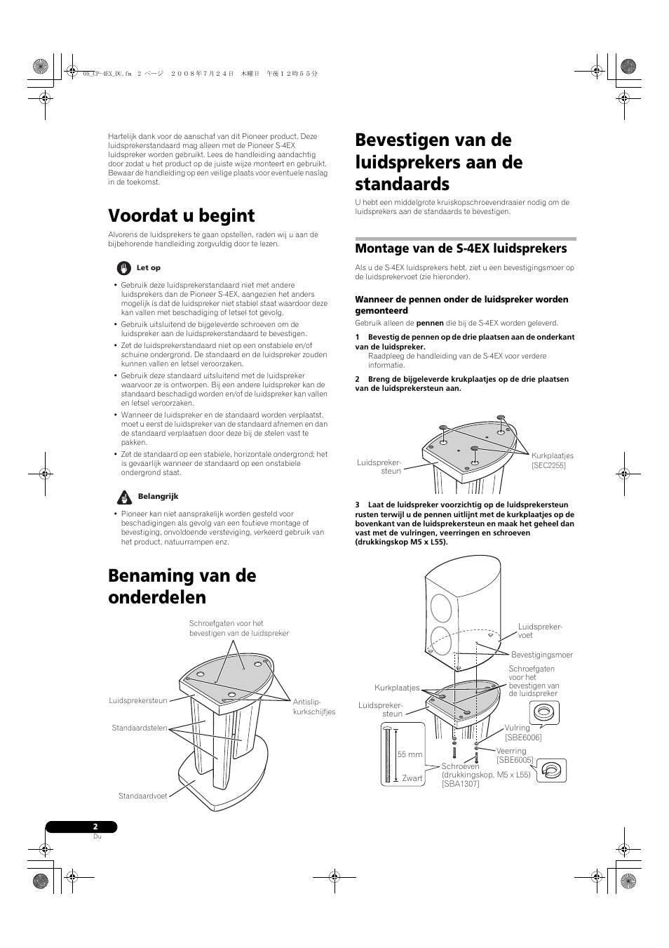 Voordat u begint, Montage van de s-4ex luidsprekers | Pioneer CP-4EX User Manual | Page 12 / 32
