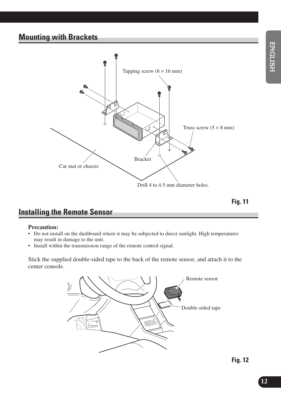 Mounting with brackets, Installing the remote sensor | Pioneer SDV-P7 User Manual | Page 13 / 76