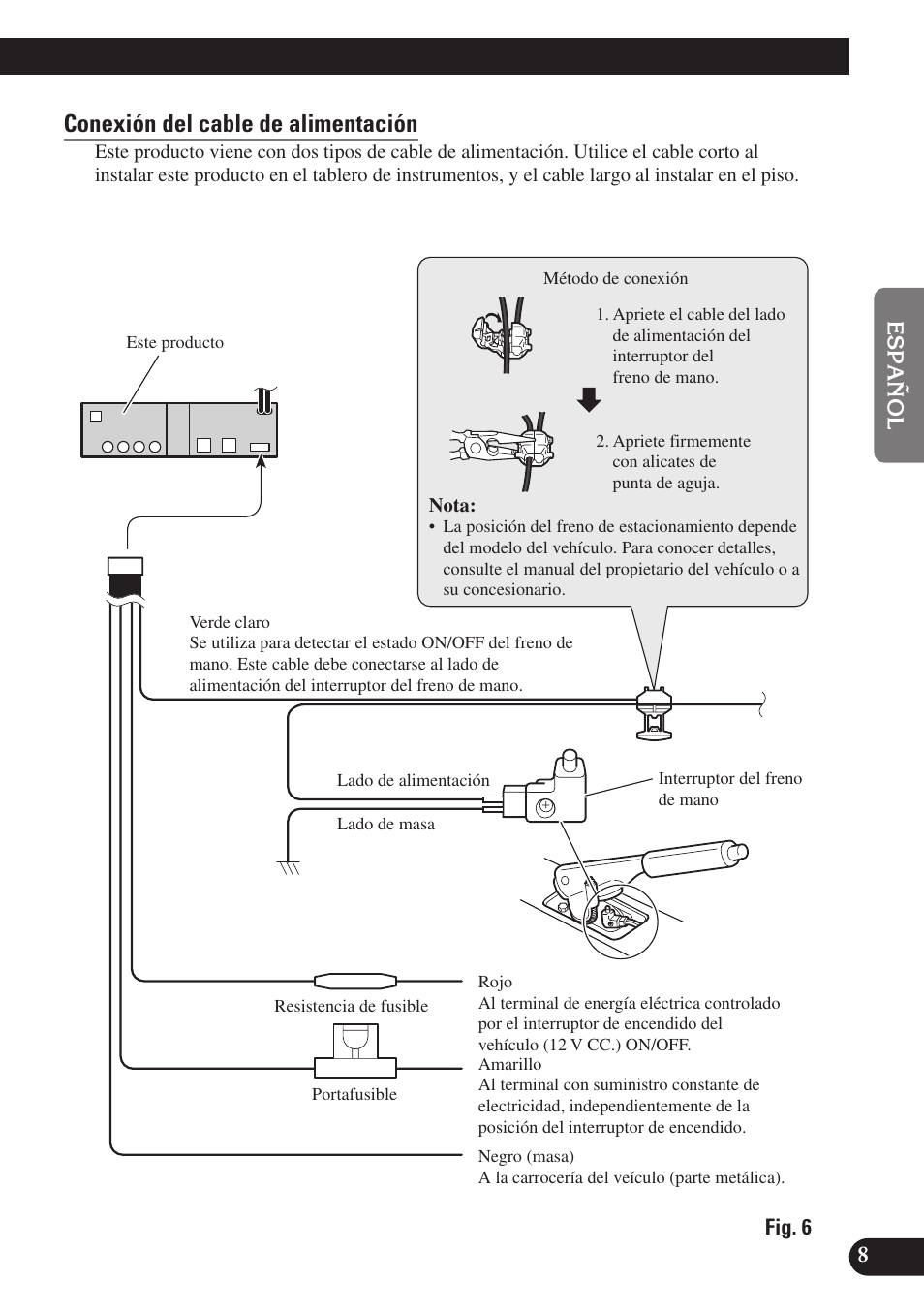 Conexión del cable de alimentación | Pioneer SDV-P7 User Manual | Page 21 / 76