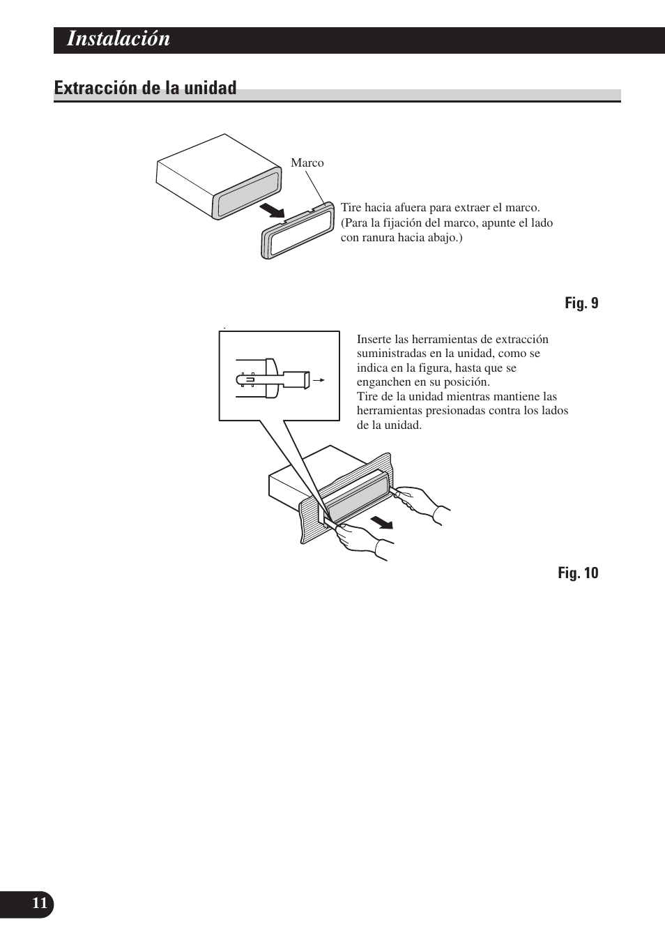 Extracción de la unidad, Instalación | Pioneer SDV-P7 User Manual | Page 24 / 76