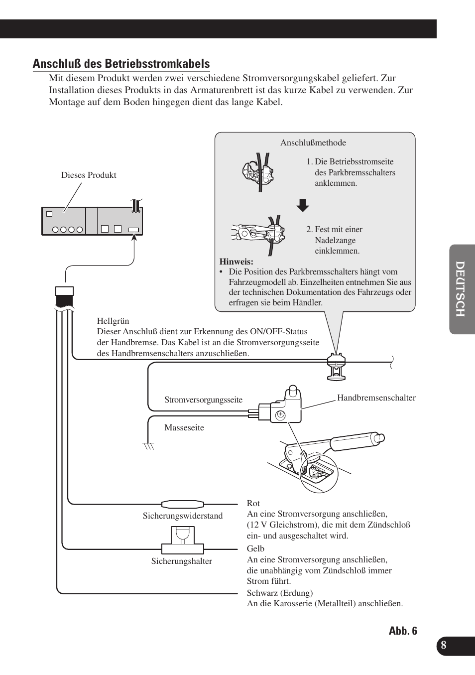 Anschluß des betriebsstromkabels | Pioneer SDV-P7 User Manual | Page 33 / 76
