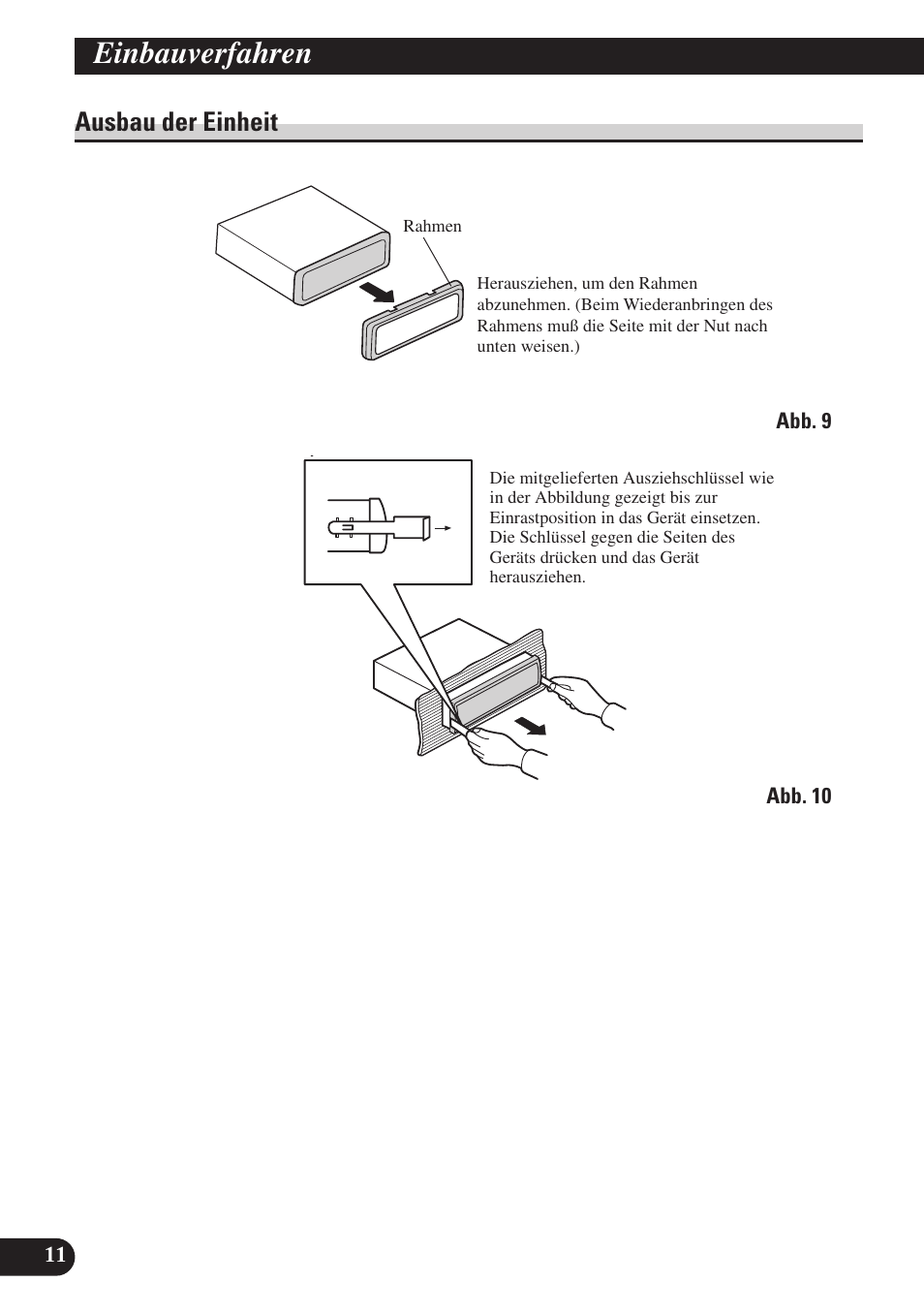 Ausbau der einheit, Einbauverfahren | Pioneer SDV-P7 User Manual | Page 36 / 76