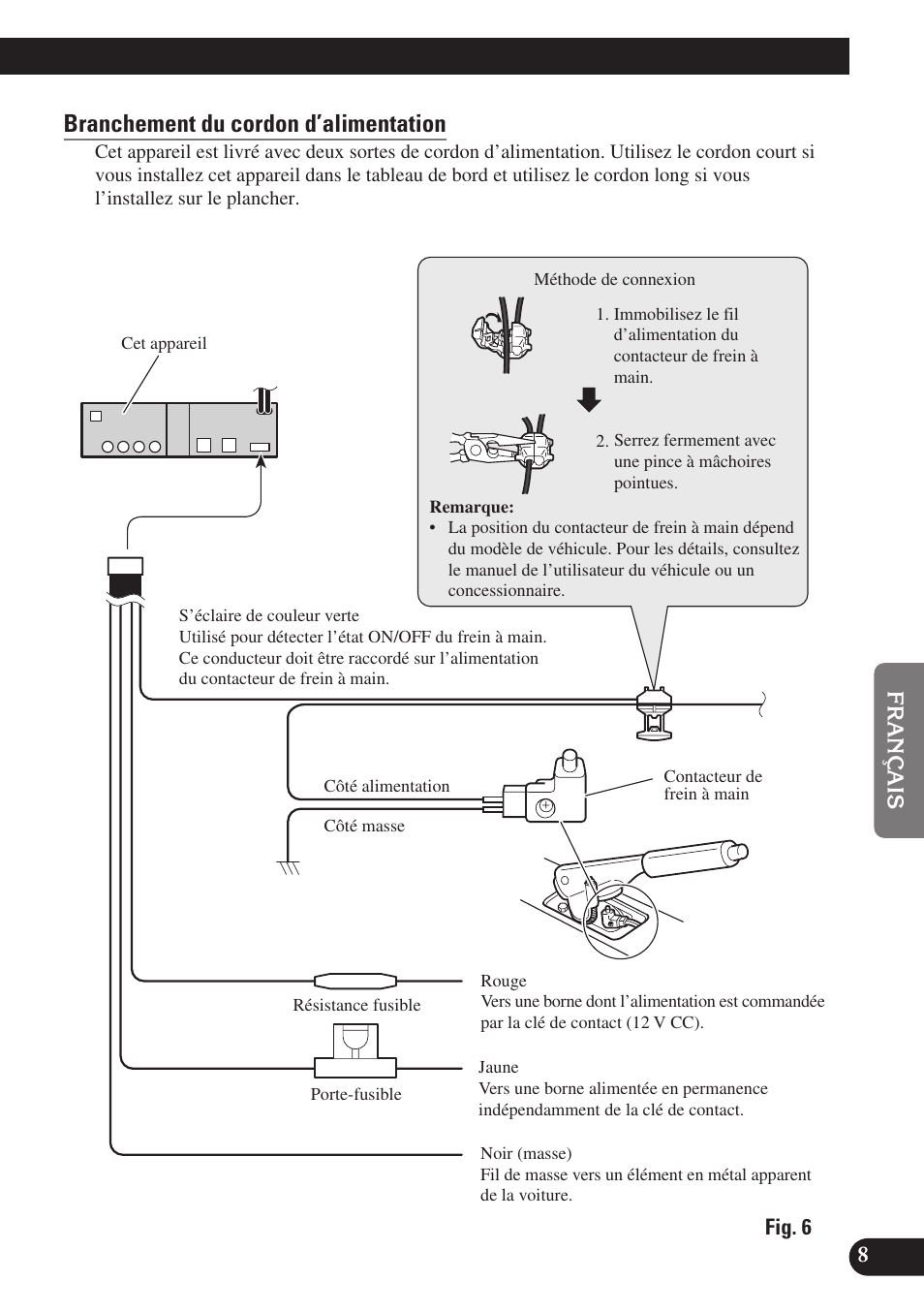 Branchement du cordon d’alimentation | Pioneer SDV-P7 User Manual | Page 45 / 76