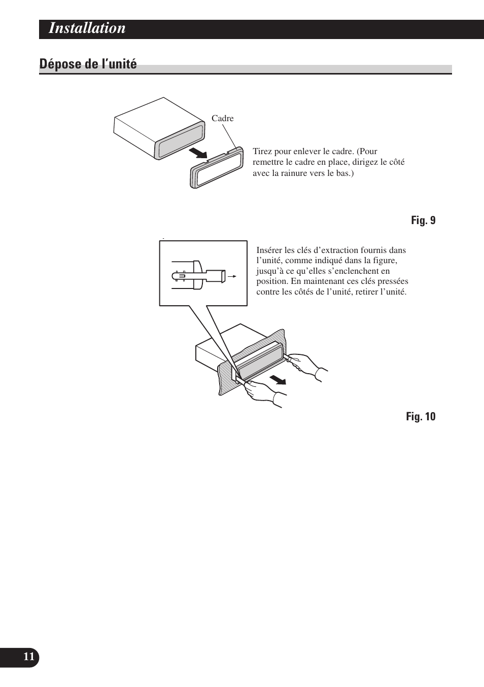 Dépose de l’unité, Installation | Pioneer SDV-P7 User Manual | Page 48 / 76