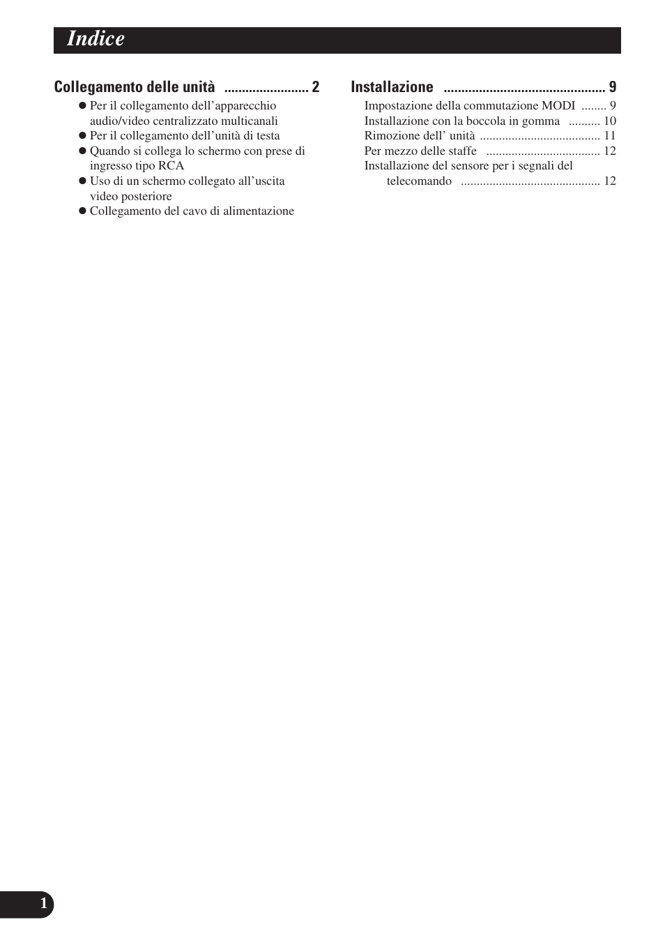 Indice, Collegamento delle unità, Installazione | Pioneer SDV-P7 User Manual | Page 50 / 76