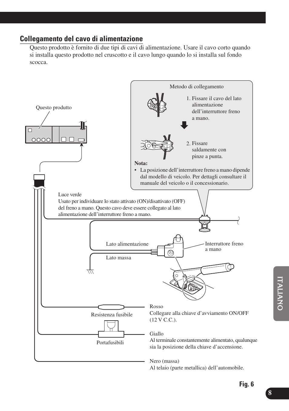 Collegamento del cavo di alimentazione | Pioneer SDV-P7 User Manual | Page 57 / 76