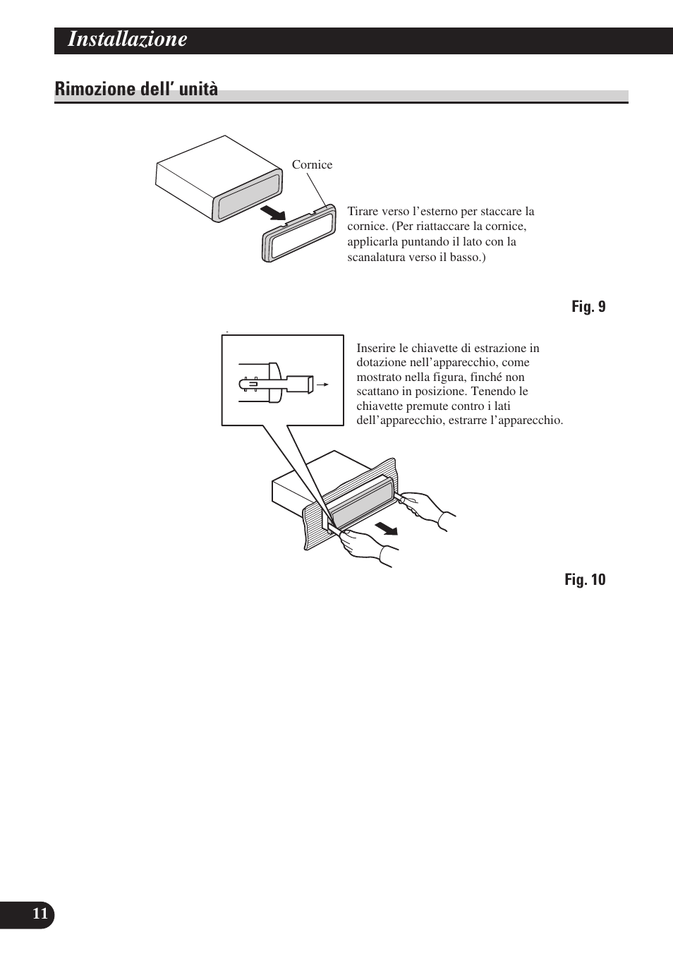 Rimozione dell’ unità, Installazione | Pioneer SDV-P7 User Manual | Page 60 / 76