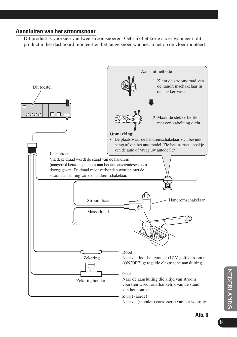 Aansluiten van het stroomsnoer | Pioneer SDV-P7 User Manual | Page 69 / 76