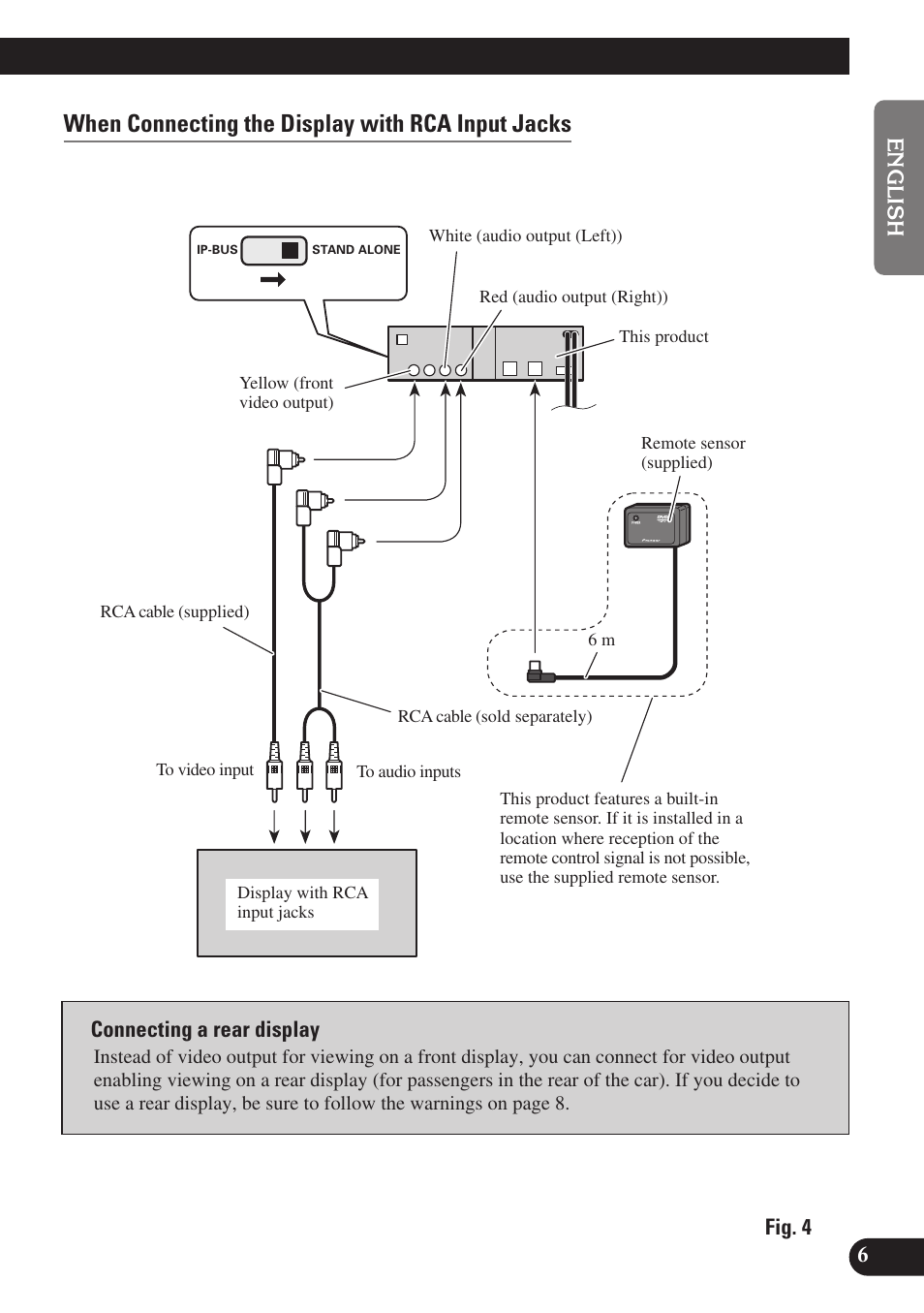 When connecting the display with rca input jacks | Pioneer SDV-P7 User Manual | Page 7 / 76