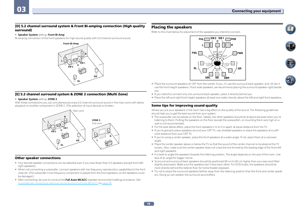 Placing the speakers | Pioneer SC-2022-K User Manual | Page 19 / 113