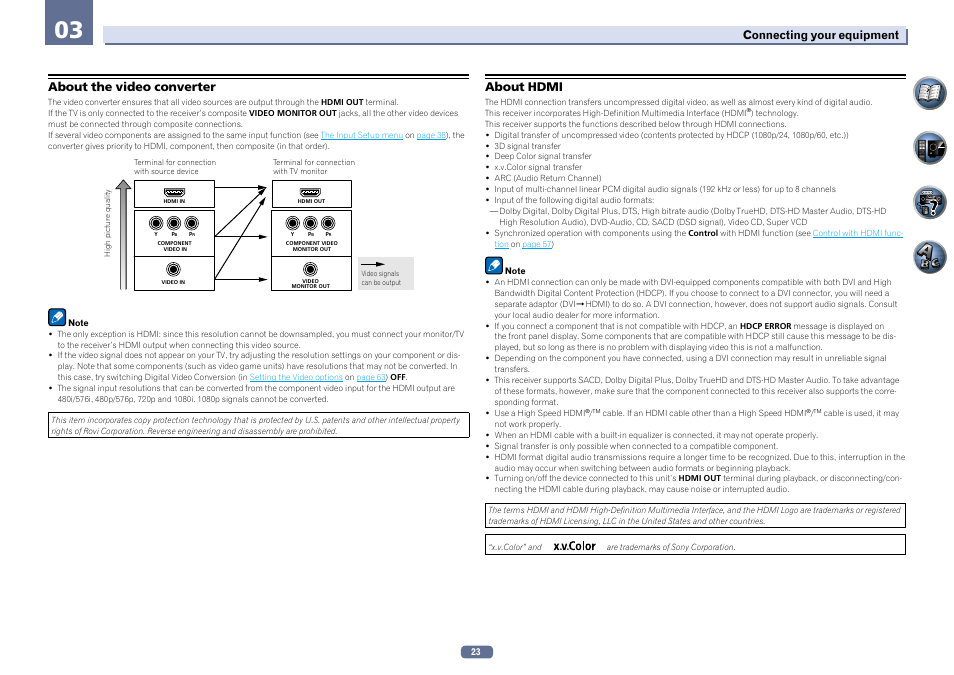 About the video converter about hdmi | Pioneer SC-2022-K User Manual | Page 23 / 113