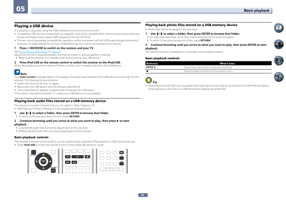 Playing a usb device | Pioneer SC-2022-K User Manual | Page 43 / 113