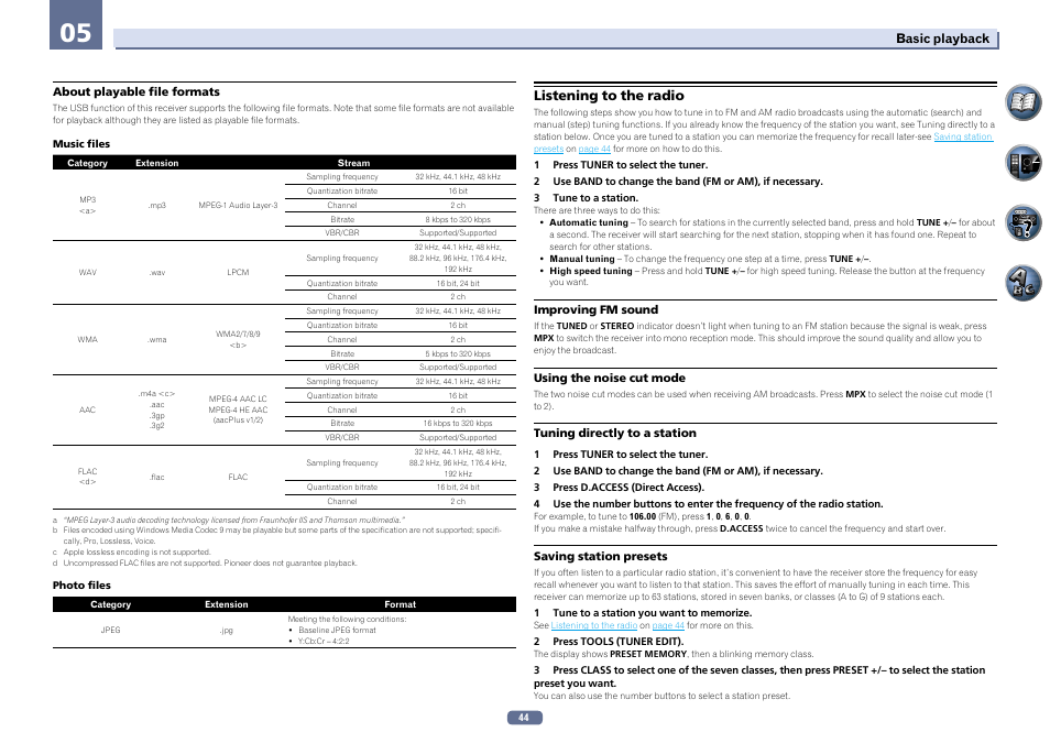 Listening to the radio | Pioneer SC-2022-K User Manual | Page 44 / 113