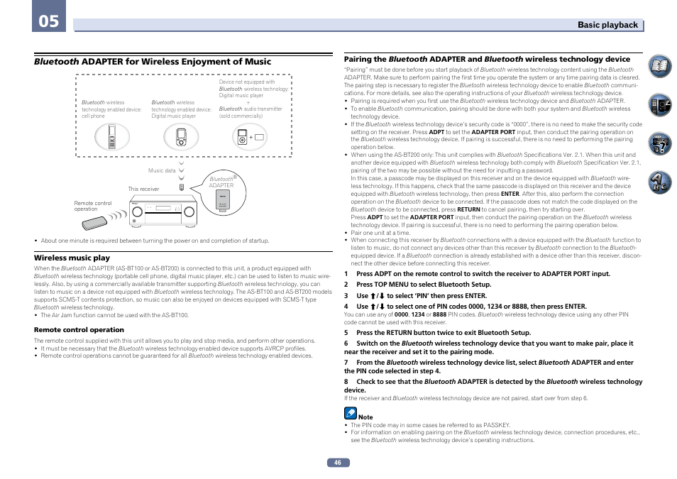 Bluetooth adapter for wireless enjoyment of music | Pioneer SC-2022-K User Manual | Page 46 / 113