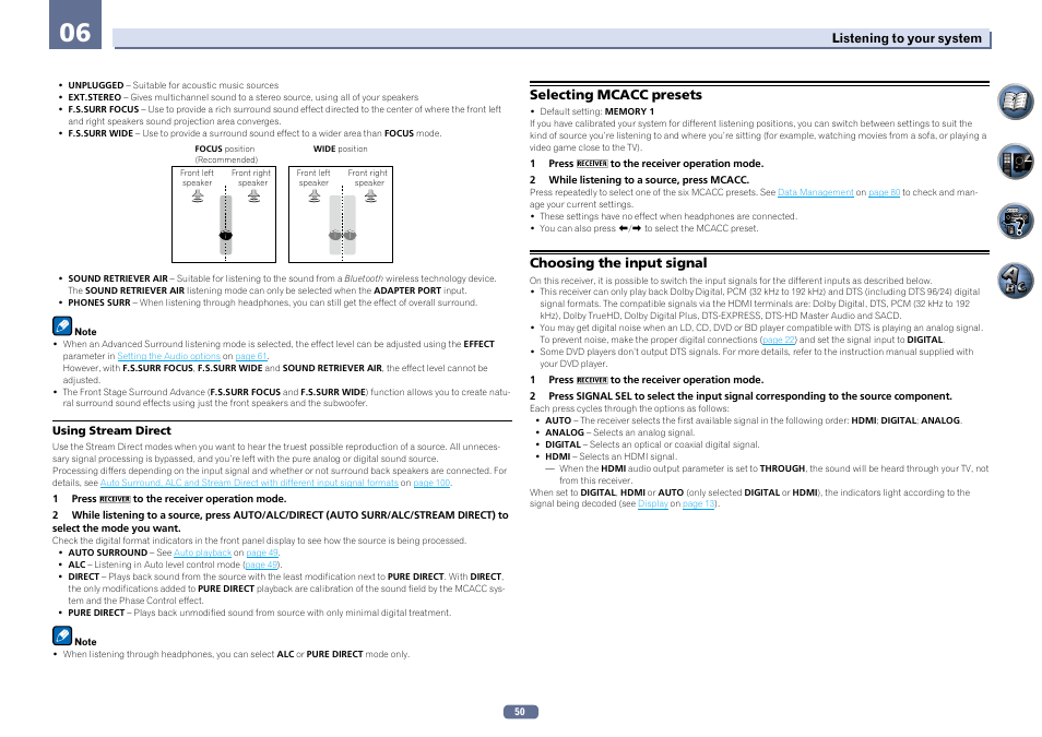 Selecting mcacc presets choosing the input signal | Pioneer SC-2022-K User Manual | Page 50 / 113