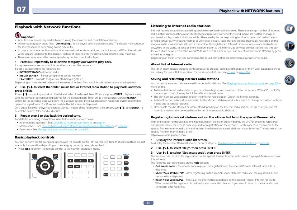 Playback with network functions | Pioneer SC-2022-K User Manual | Page 54 / 113