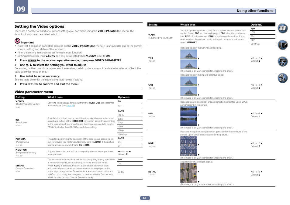 Setting the video options | Pioneer SC-2022-K User Manual | Page 63 / 113