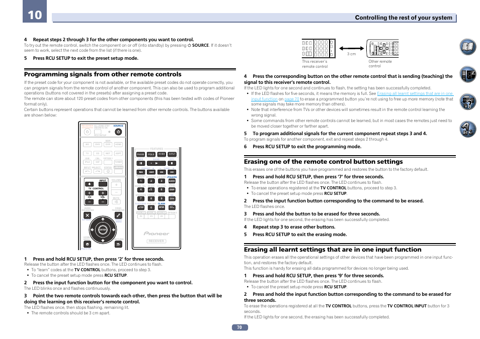 Programming signals from other remote controls, Erasing one of the remote control button settings, Controlling the rest of your system | Pioneer SC-2022-K User Manual | Page 70 / 113
