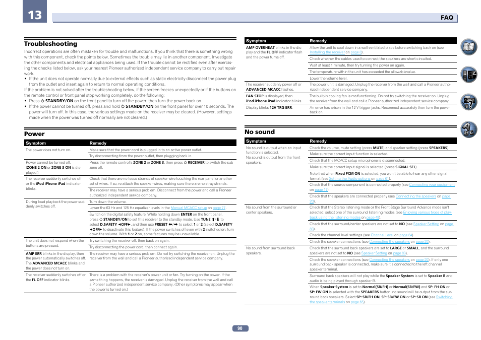 Troubleshooting power no sound, Troubleshooting, Power | No sound | Pioneer SC-2022-K User Manual | Page 90 / 113