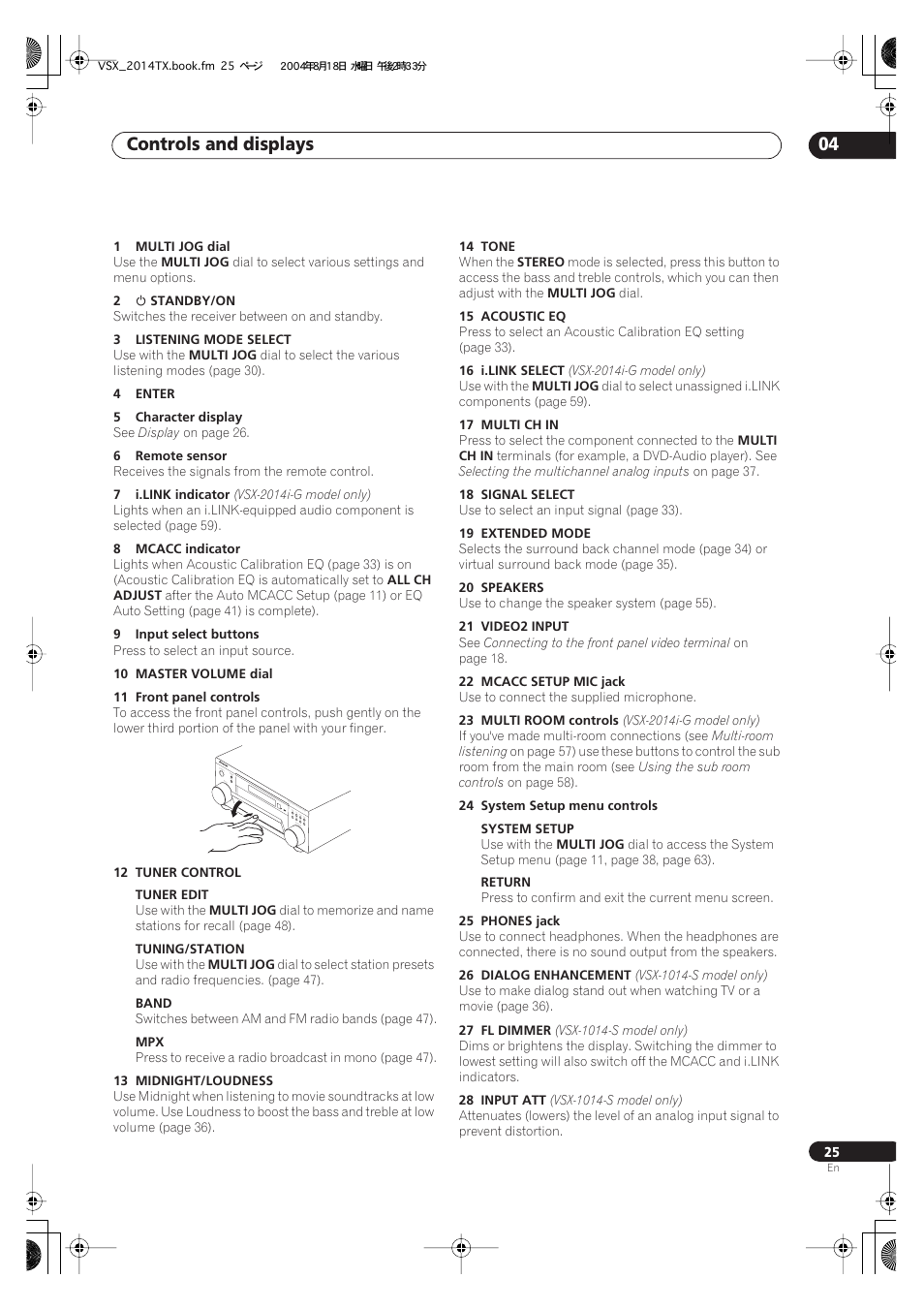 Controls and displays 04 | Pioneer VSX-1014-S User Manual | Page 25 / 80