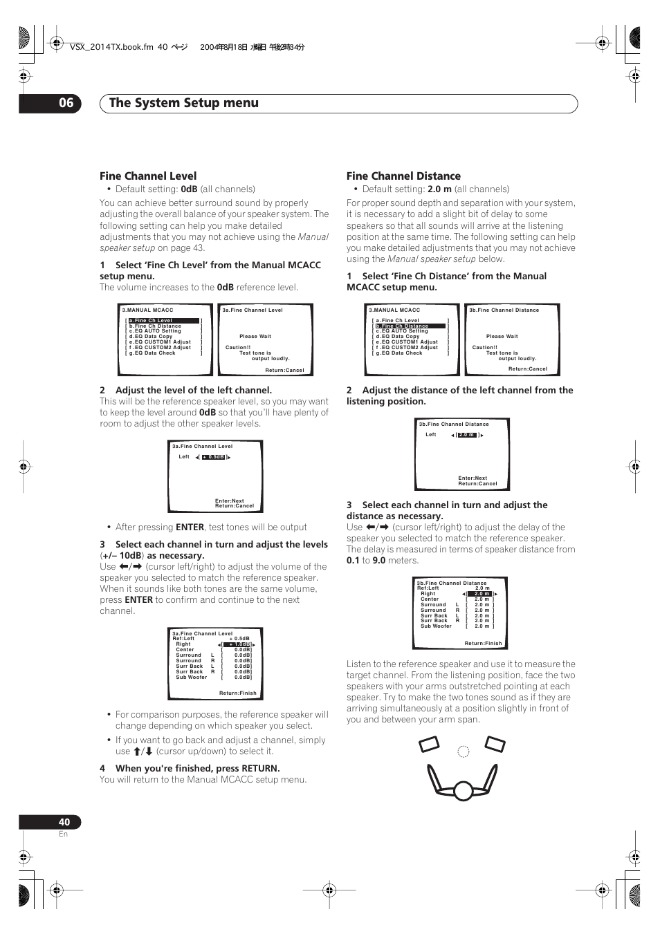 Fine channel level fine channel distance, The system setup menu 06, Fine channel level | Fine channel distance | Pioneer VSX-1014-S User Manual | Page 40 / 80