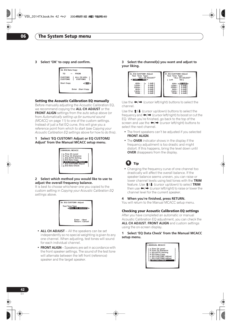 The system setup menu 06 | Pioneer VSX-1014-S User Manual | Page 42 / 80