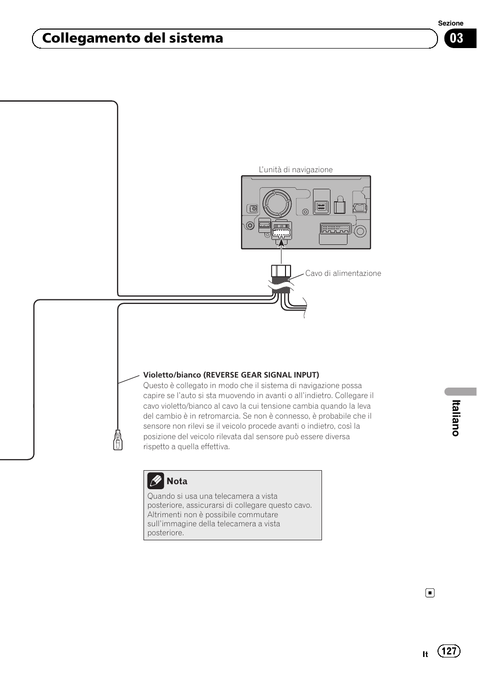 03 collegamento del sistema | Pioneer AVIC-F920BT User Manual | Page 127 / 172