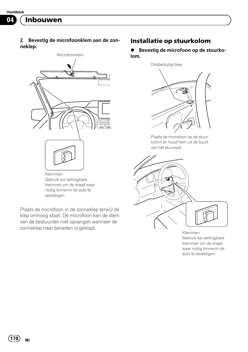 Installatie op stuurkolom 170, 04 inbouwen, Installatie op stuurkolom | Pioneer AVIC-F920BT User Manual | Page 170 / 172