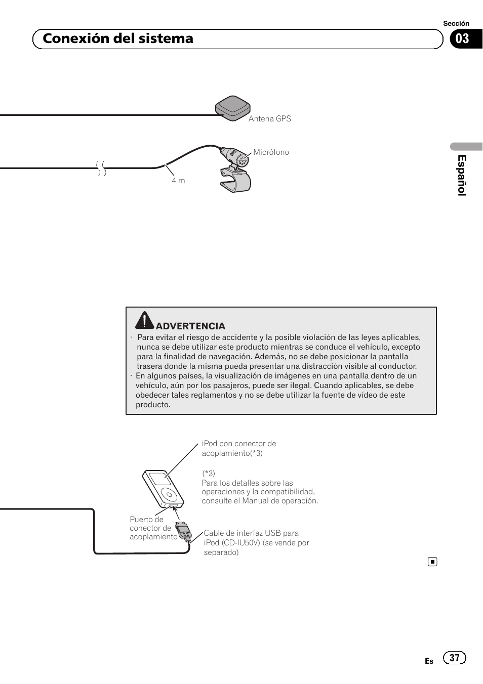 03 conexión del sistema, Español | Pioneer AVIC-F920BT User Manual | Page 37 / 172