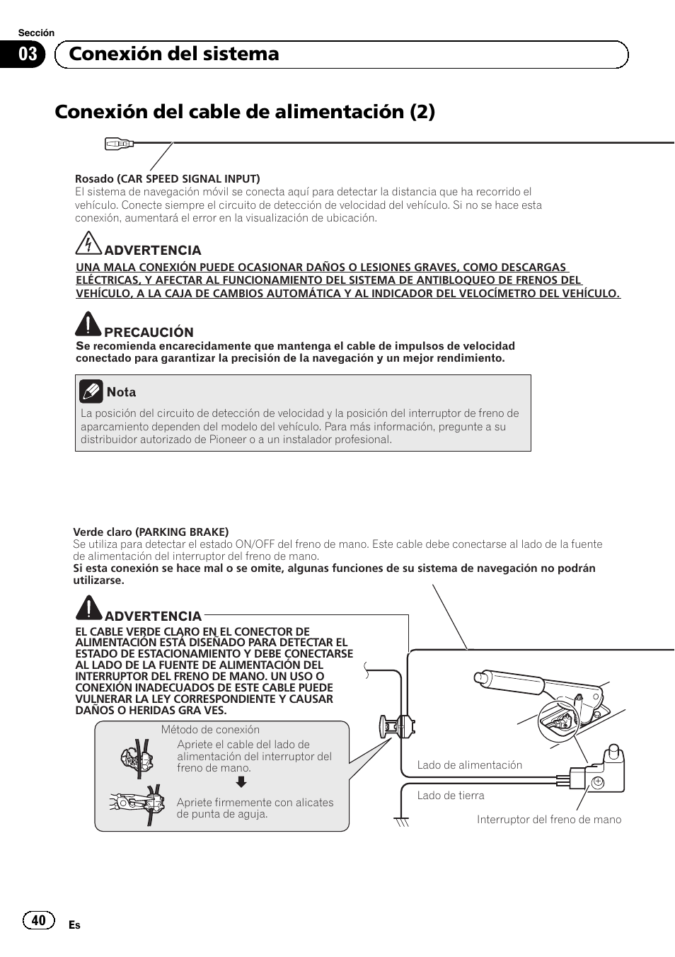 Conexión del cable de alimentación (2), 03 conexión del sistema | Pioneer AVIC-F920BT User Manual | Page 40 / 172