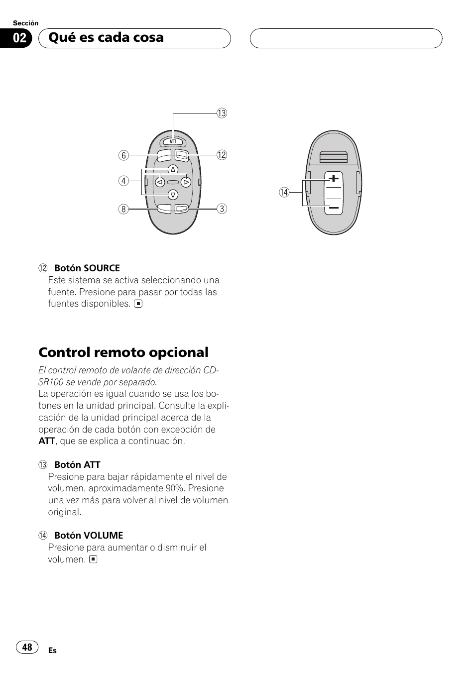 Control remoto opcional 48, Control remoto opcional, Qué es cada cosa | Pioneer DEH-P4500R User Manual | Page 48 / 88