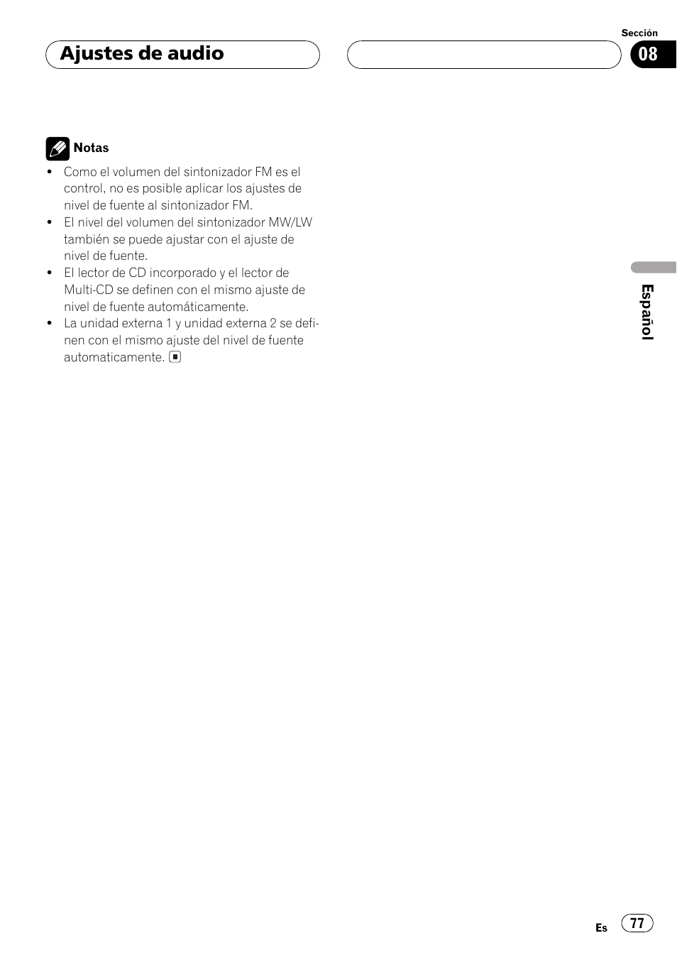 Ajustes de audio | Pioneer DEH-P4500R User Manual | Page 77 / 88