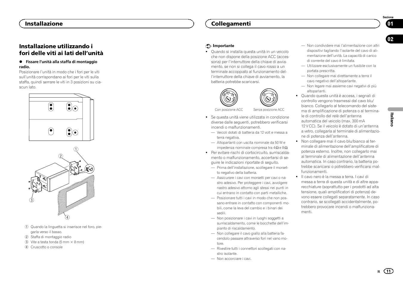 Installazione, Collegamenti | Pioneer FH-X700BT User Manual | Page 11 / 32