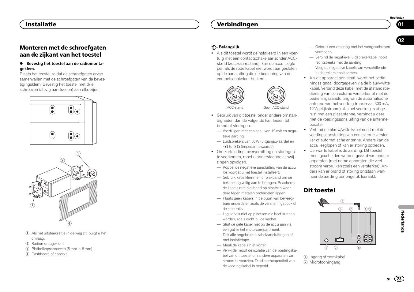 Dit toestel, Installatie, Verbindingen | Pioneer FH-X700BT User Manual | Page 23 / 32