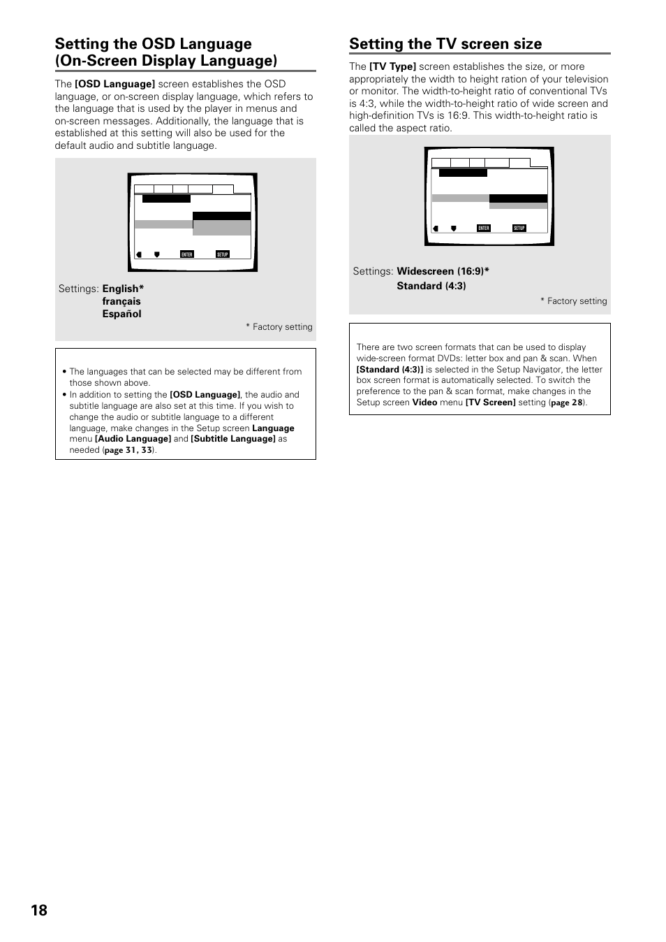Setting the tv screen size | Pioneer DV-535 User Manual | Page 18 / 56