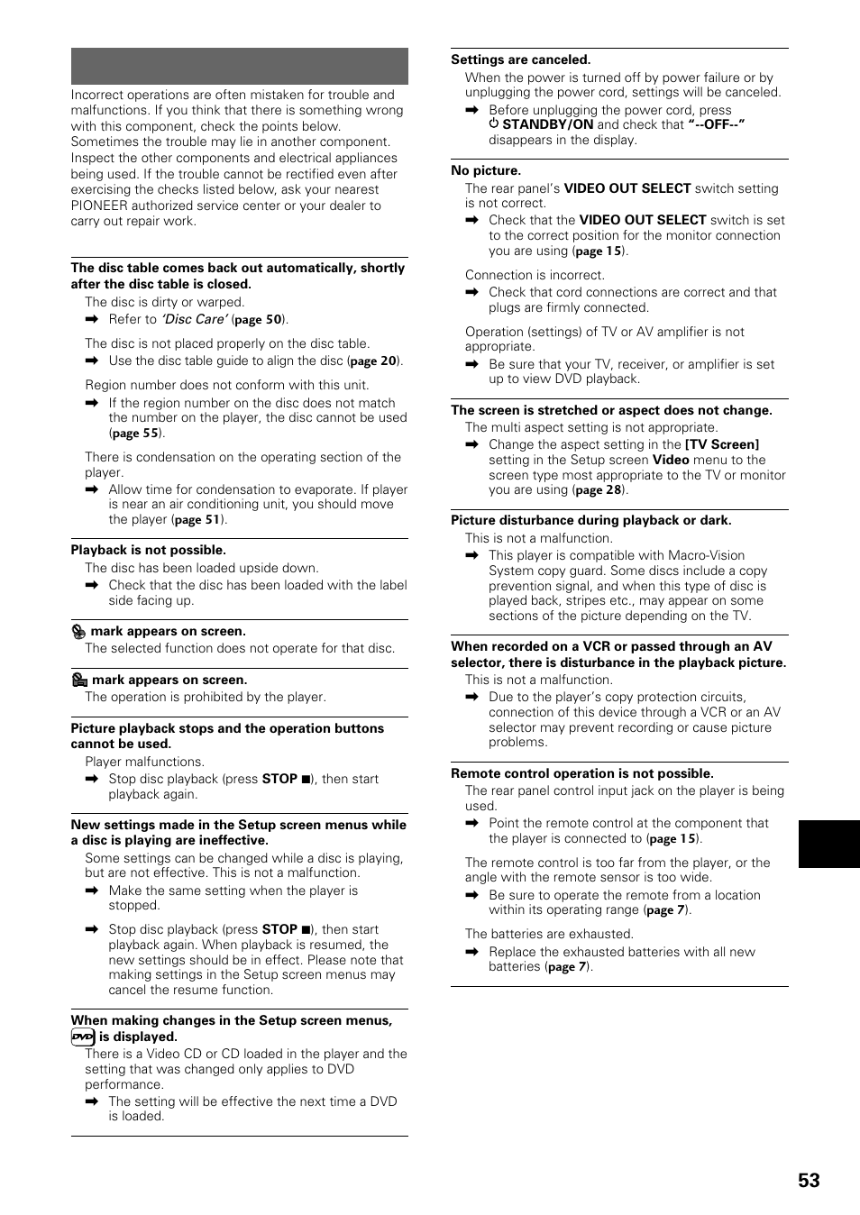 Troubleshooting | Pioneer DV-535 User Manual | Page 53 / 56