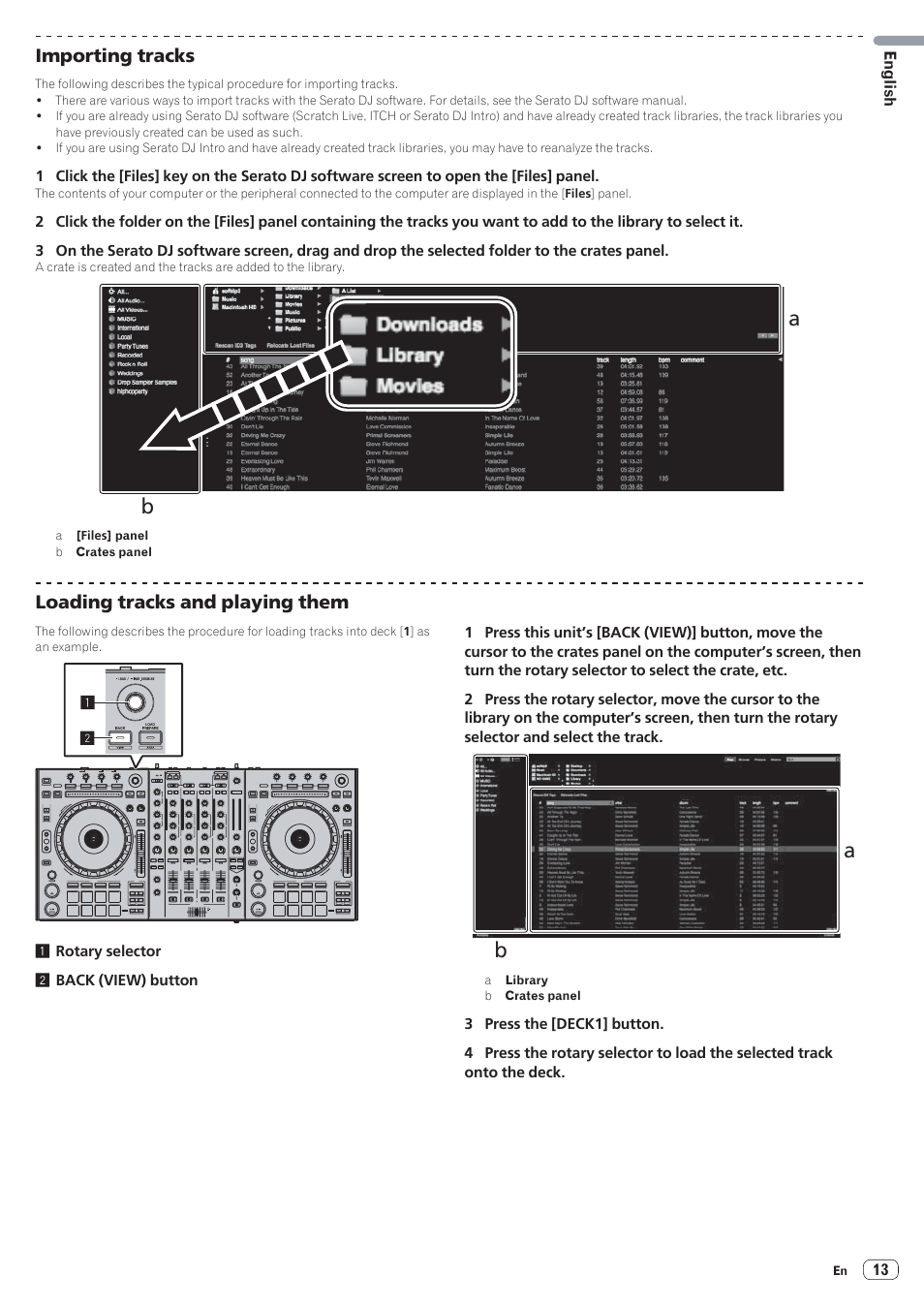 Importing tracks, Loading tracks and playing them | Pioneer DDJ-SZ User Manual | Page 13 / 16