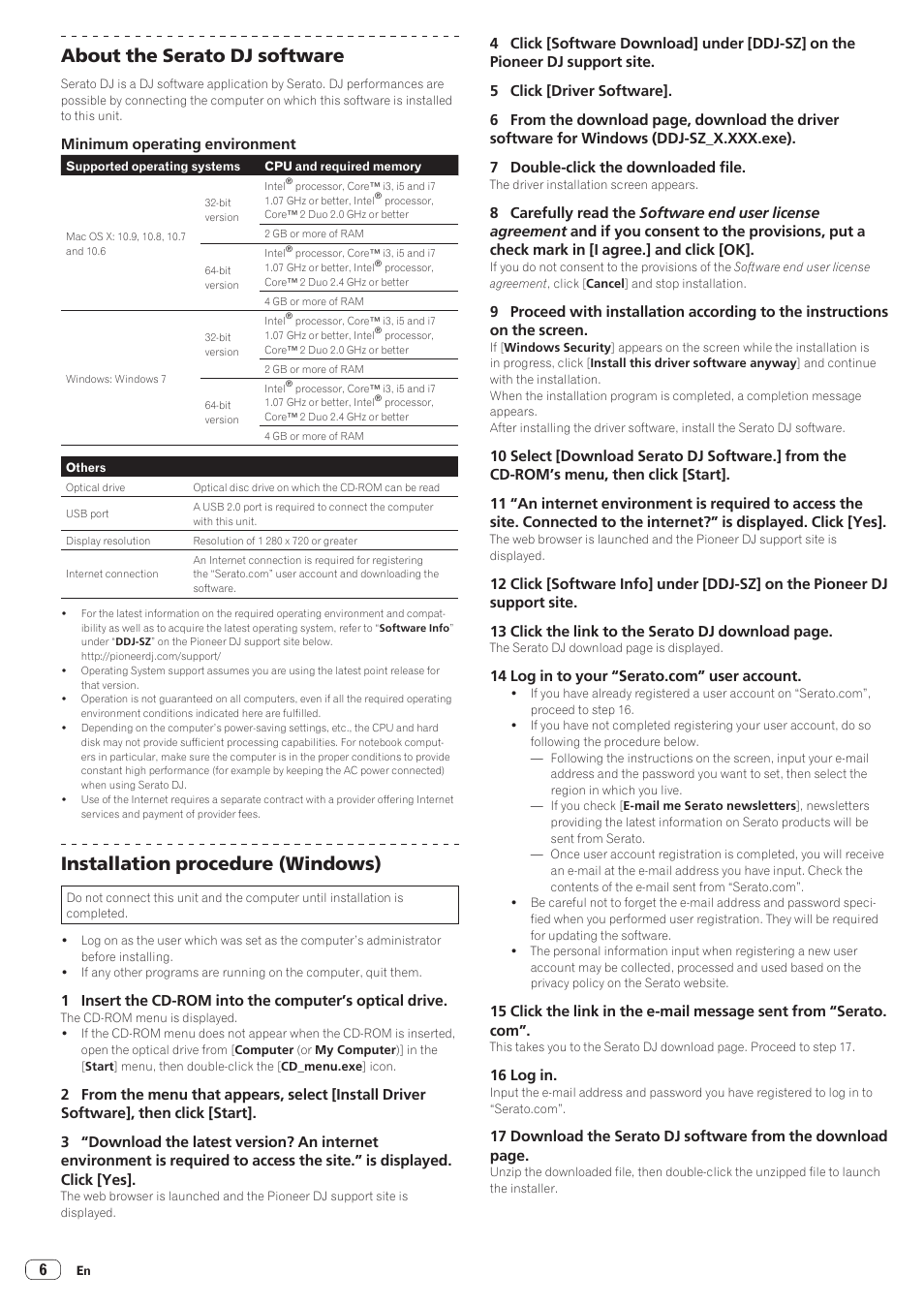 About the serato dj software, Installation procedure (windows) | Pioneer DDJ-SZ User Manual | Page 6 / 16
