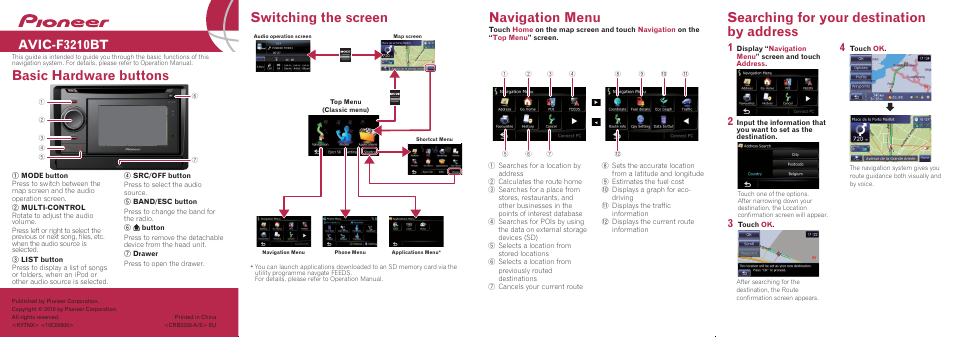 Pioneer AVIC-F3210BT User Manual | 2 pages