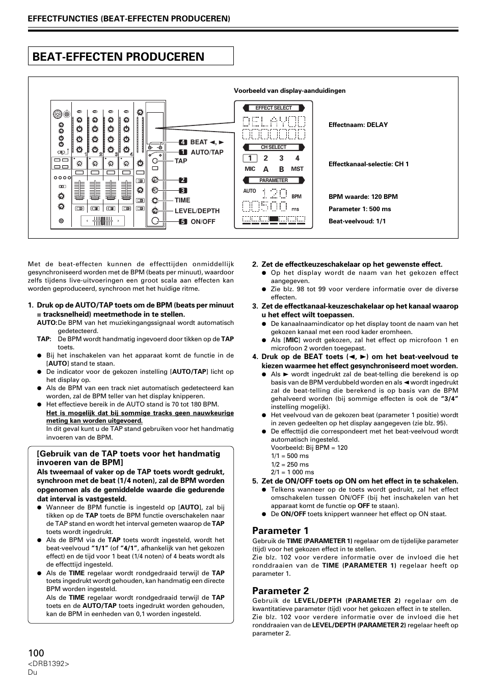 Beat-effecten produceren, Parameter 1, Parameter 2 | Pioneer DJM-800 User Manual | Page 100 / 128