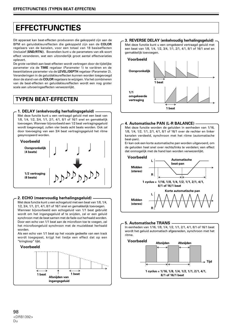 Effectfuncties, Typen beat-effecten | Pioneer DJM-800 User Manual | Page 98 / 128