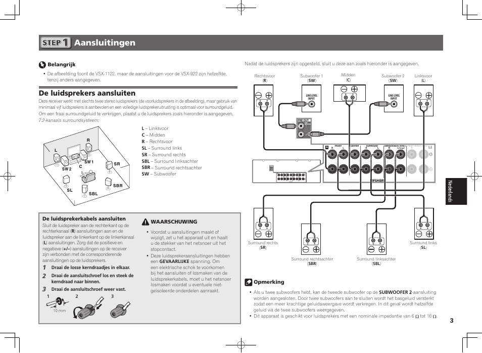 Aansluitingen, De luidsprekers aansluiten | Pioneer VSX-922-S User Manual | Page 27 / 44