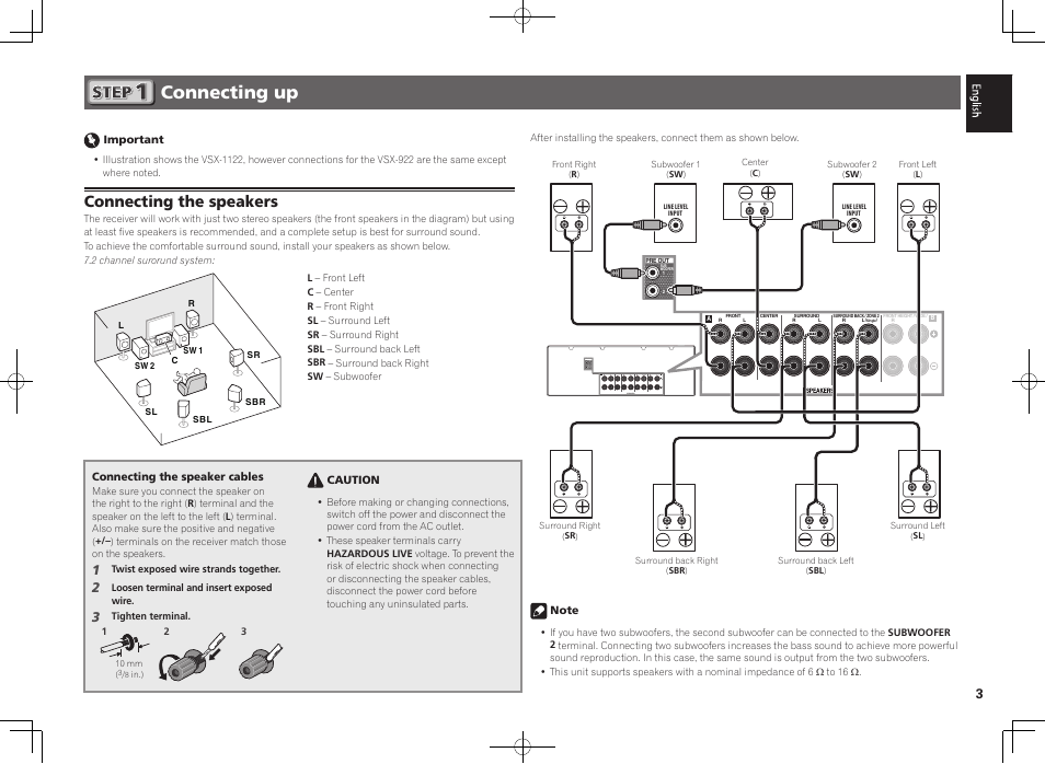 Connecting up, Connecting the speakers | Pioneer VSX-922-S User Manual | Page 3 / 44