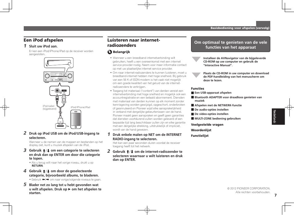 Een ipod afspelen, Control on / off, Luisteren naar internet- radiozenders | Pioneer VSX-922-S User Manual | Page 31 / 44