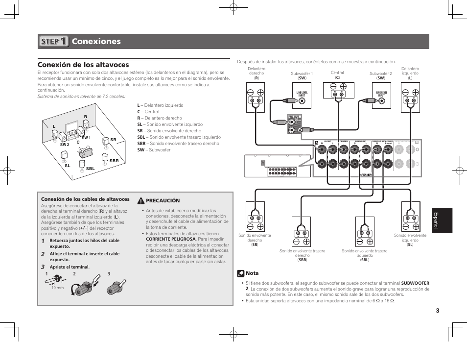 Conexiones, Conexión de los altavoces | Pioneer VSX-922-S User Manual | Page 33 / 44