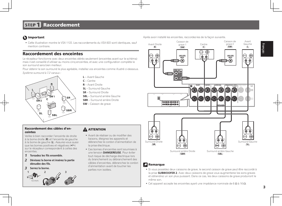 Raccordement, Raccordement des enceintes | Pioneer VSX-922-S User Manual | Page 9 / 44