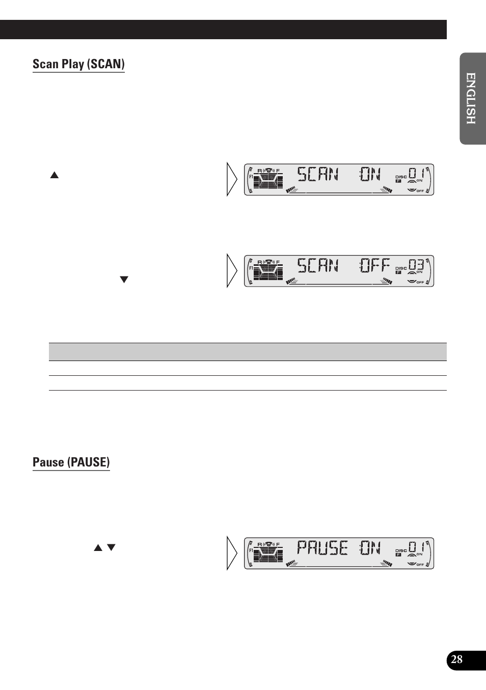 A title (english), Scan play (scan), Pause (pause) | Pioneer DEH-P4300R User Manual | Page 29 / 108