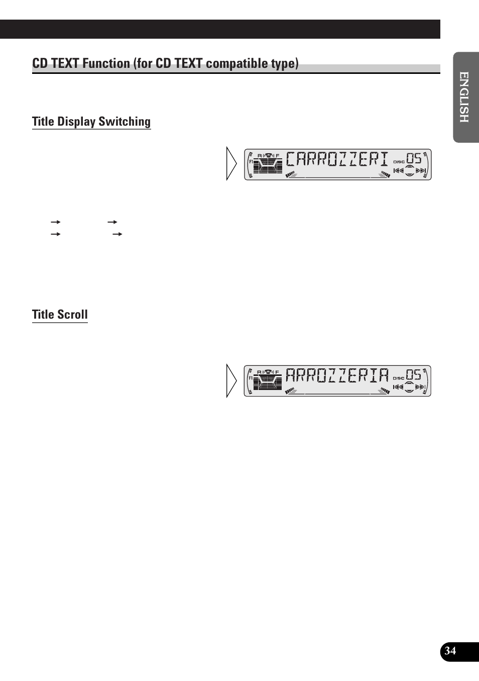 A title (english), Cd text function (for cd text compatible type) | Pioneer DEH-P4300R User Manual | Page 35 / 108