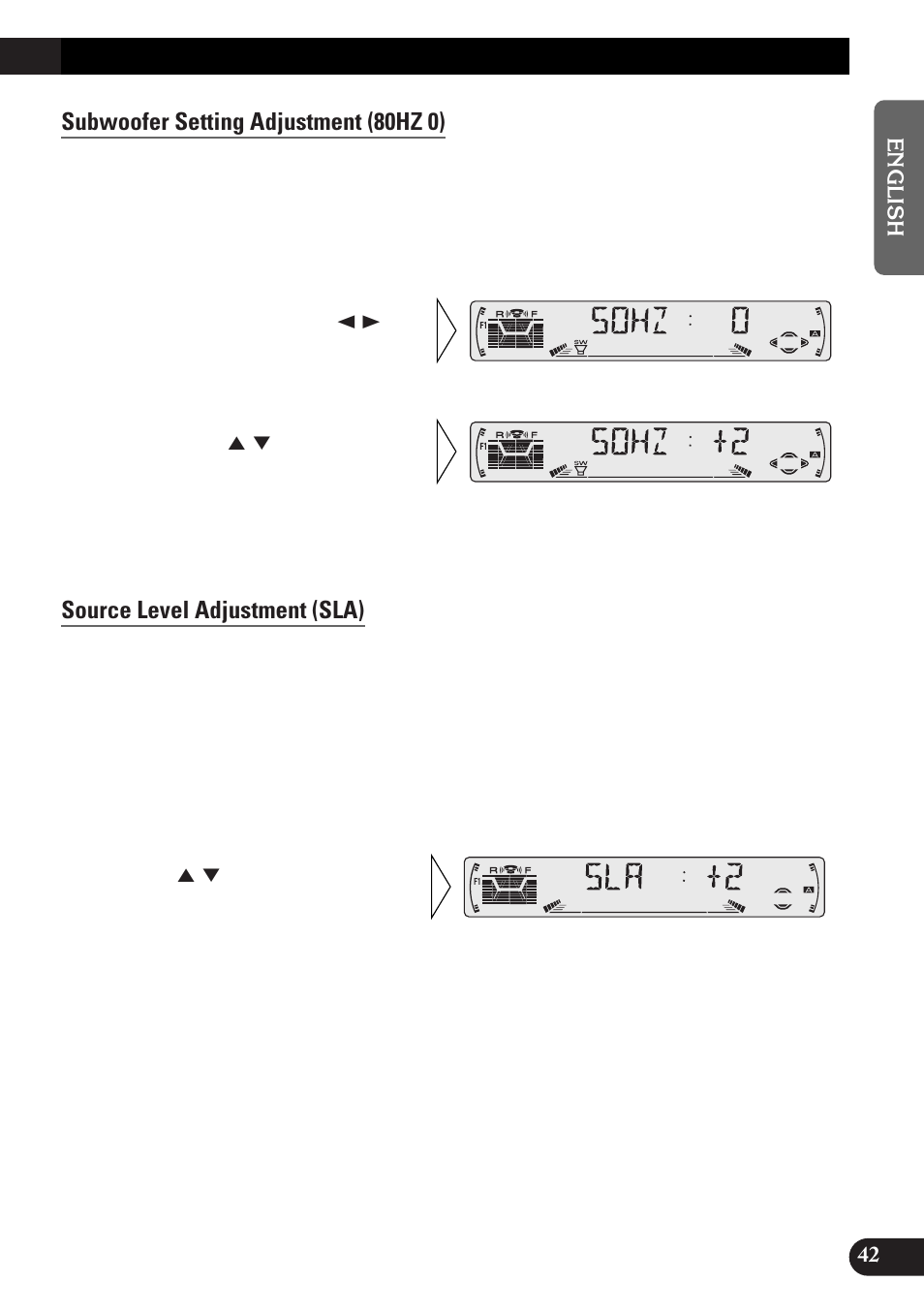Subwoofer setting adjustment (80hz 0), Source level adjustment (sla) | Pioneer DEH-P4300R User Manual | Page 43 / 108