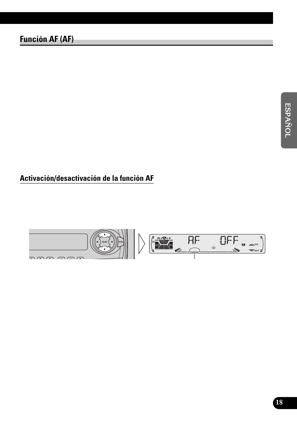 A title (english), Función af (af), Activación/desactivación de la función af | Pioneer DEH-P4300R User Manual | Page 71 / 108